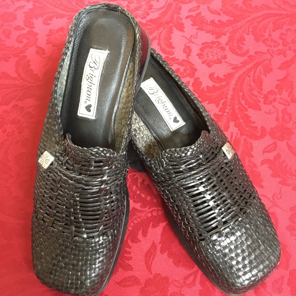 Brighton black woven leather mules/clogs